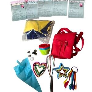 Kids Baking & Cooking Pretend Play Set Red Apron Chef Hat Whisk & Tools